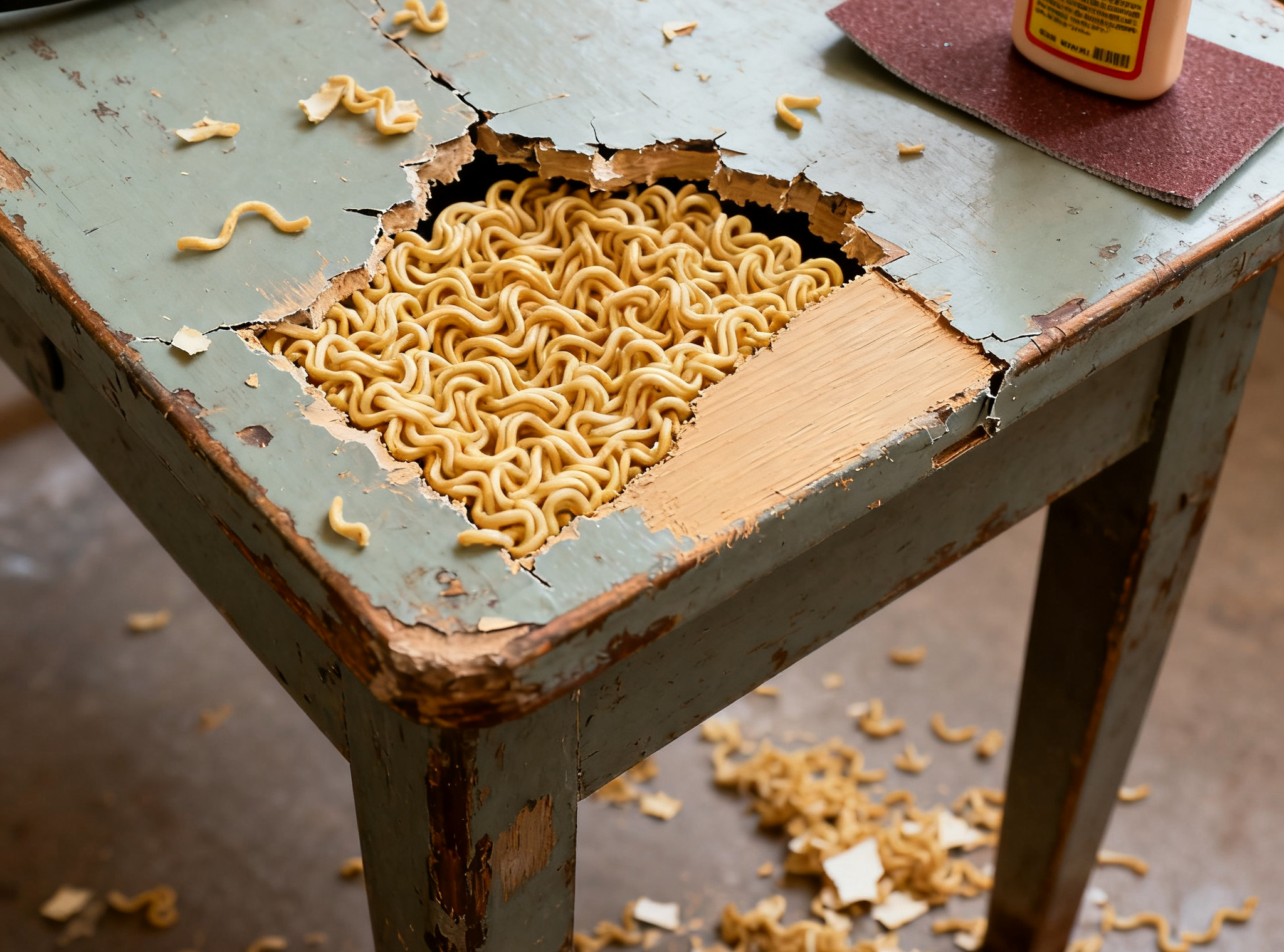 用方便面修桌子